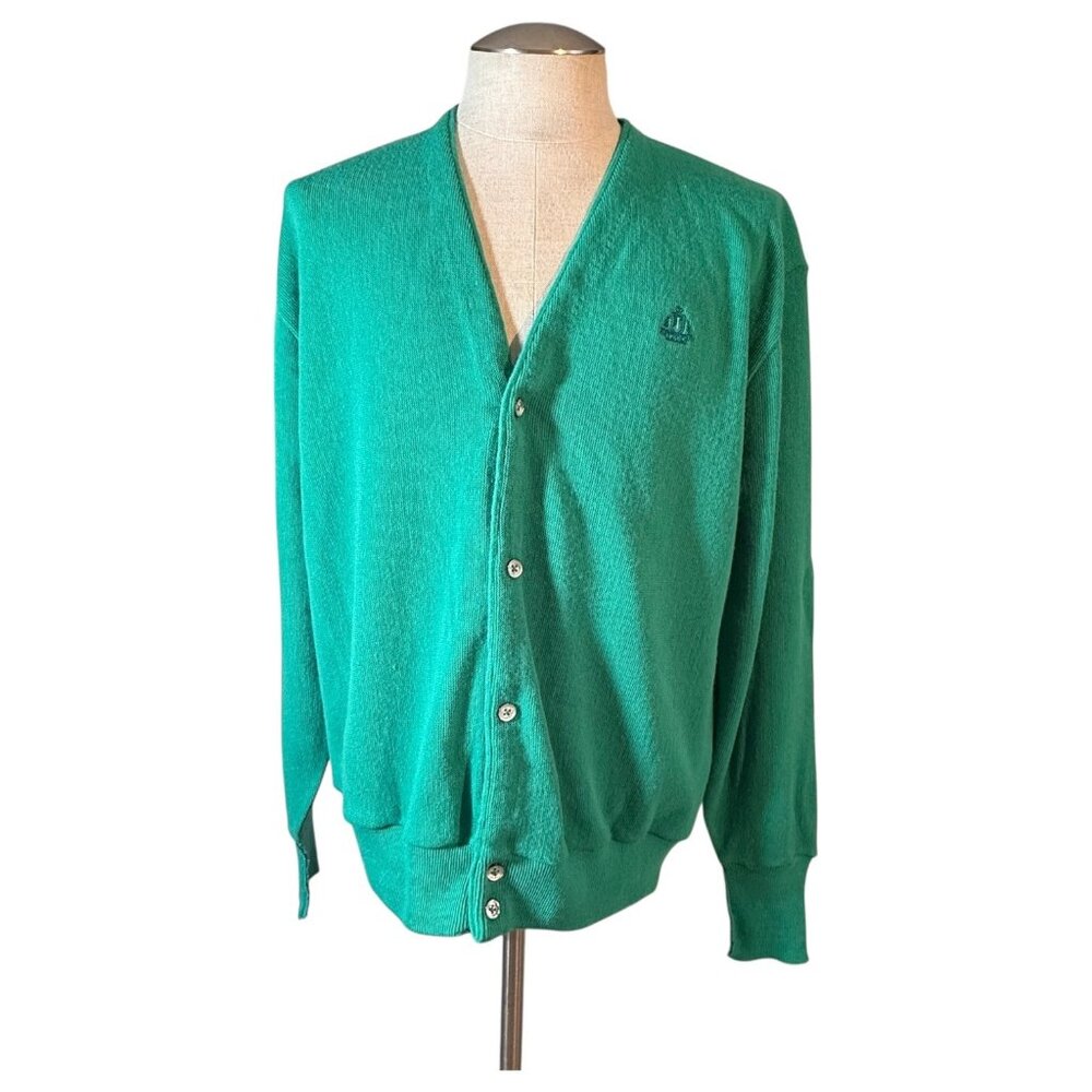 Vintage IZOD Men’s Cardigan Sweater Size XL Green Acrylic‎ Made USA Dad Grandpa